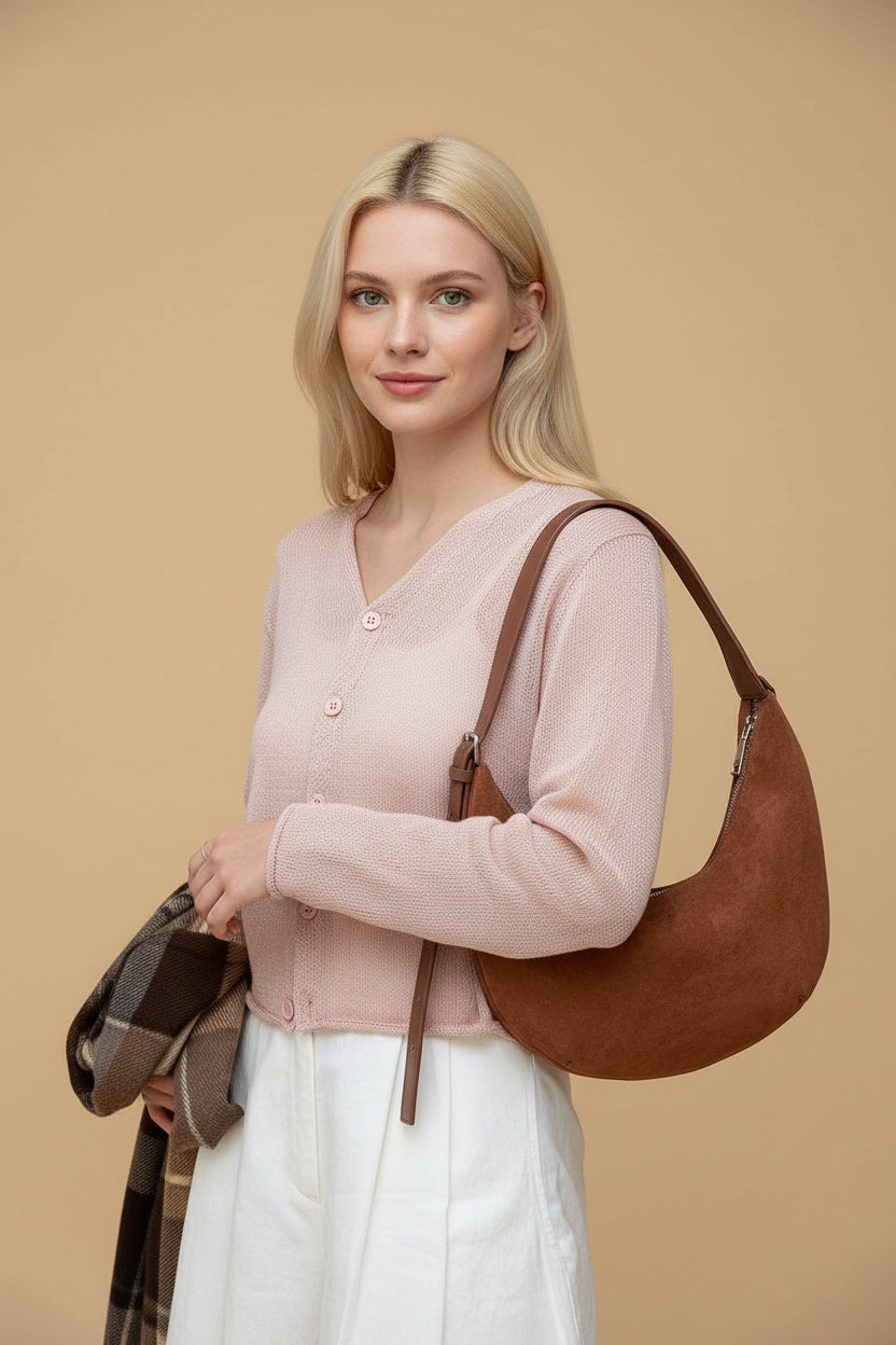 Vivirose| Halfmoon Suède Schoudertas