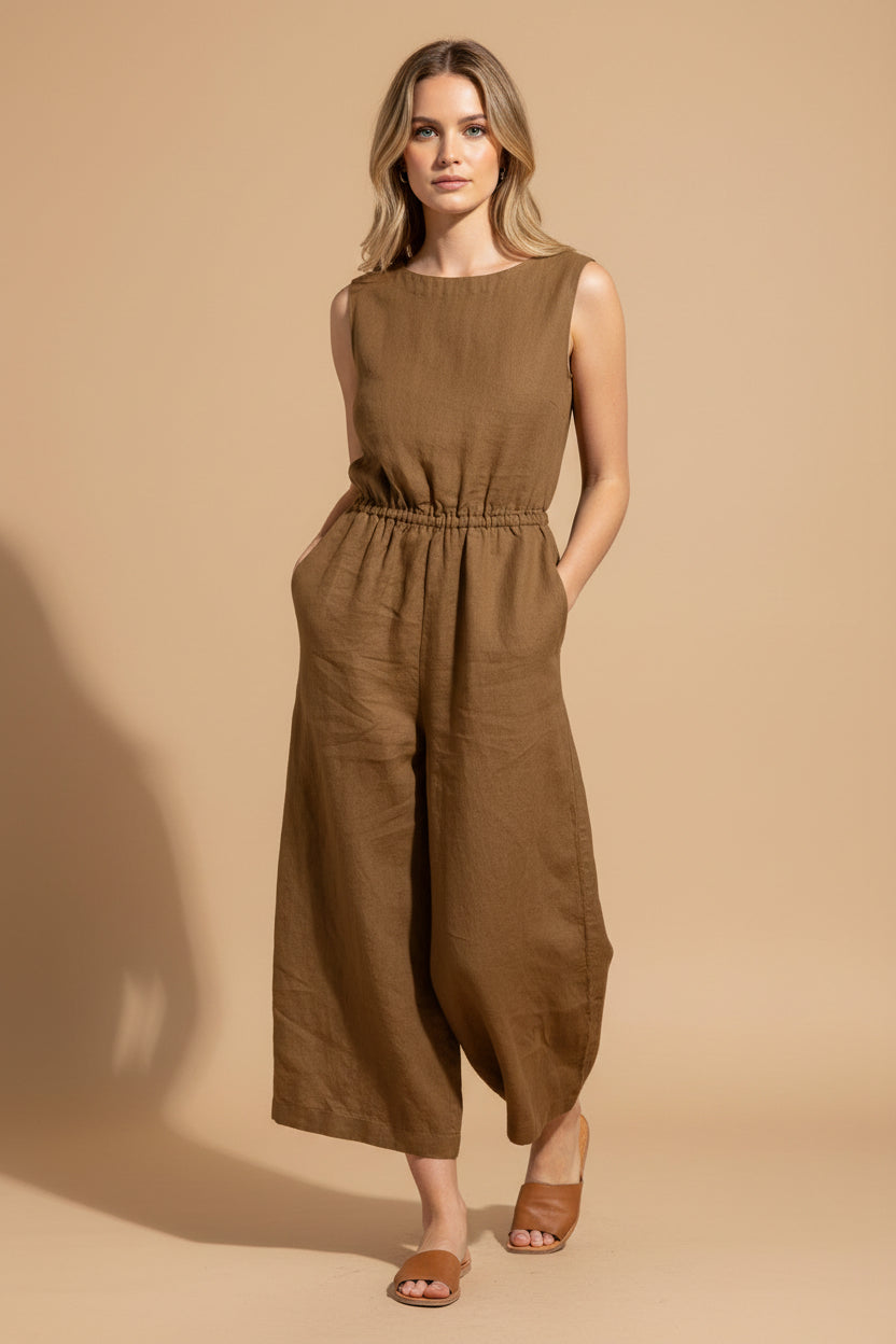 Vivirose- Mouwloze Jumpsuit met Wijde Pijpen, Comfortabel en Trendy