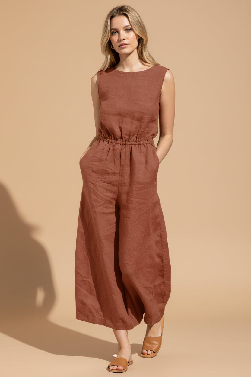 Vivirose- Mouwloze Jumpsuit met Wijde Pijpen, Comfortabel en Trendy