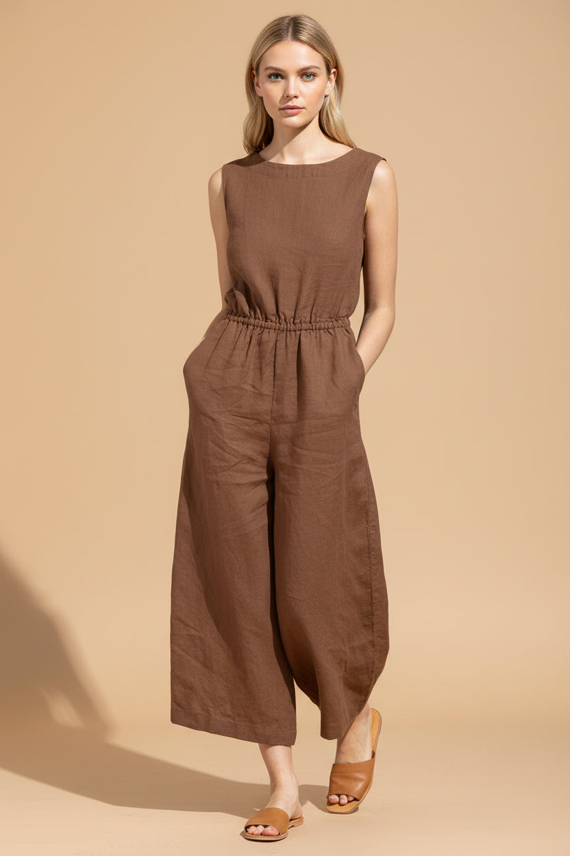 Vivirose- Mouwloze Jumpsuit met Wijde Pijpen, Comfortabel en Trendy