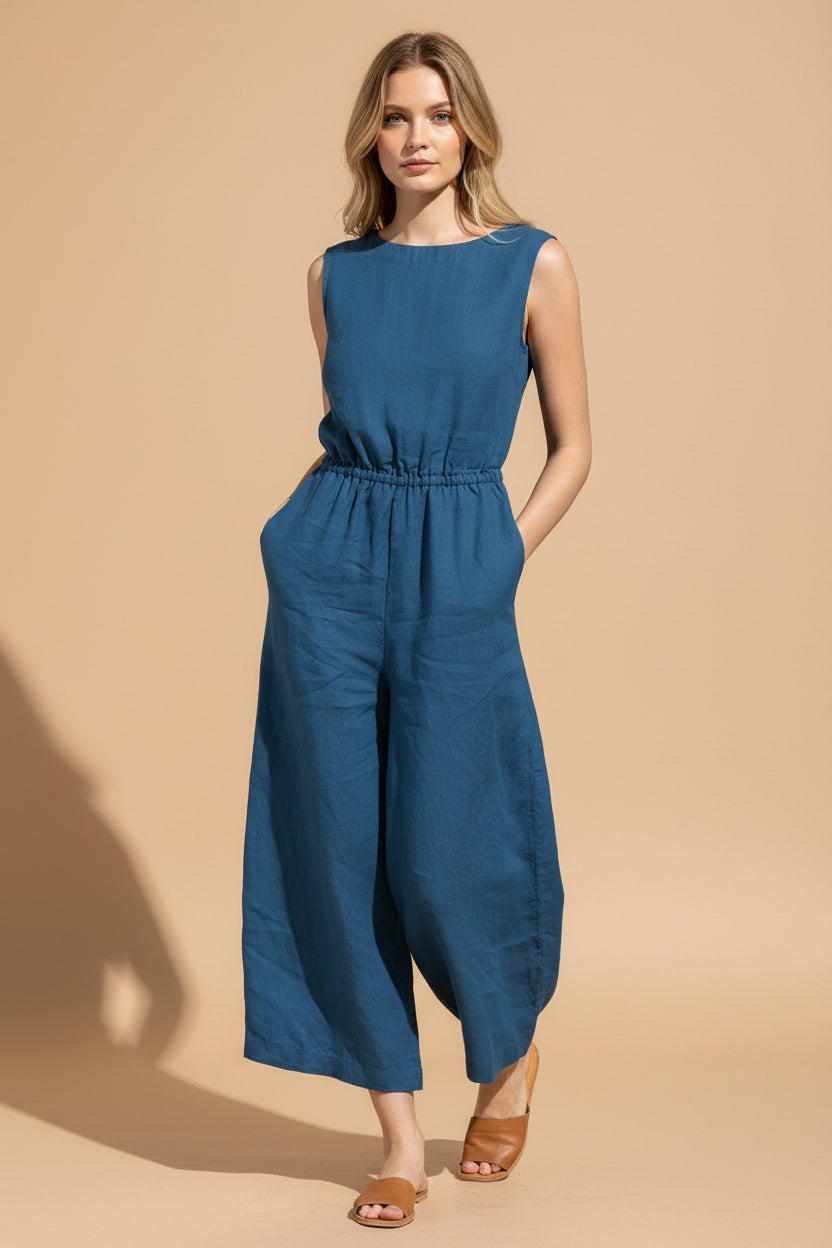 Vivirose- Mouwloze Jumpsuit met Wijde Pijpen, Comfortabel en Trendy