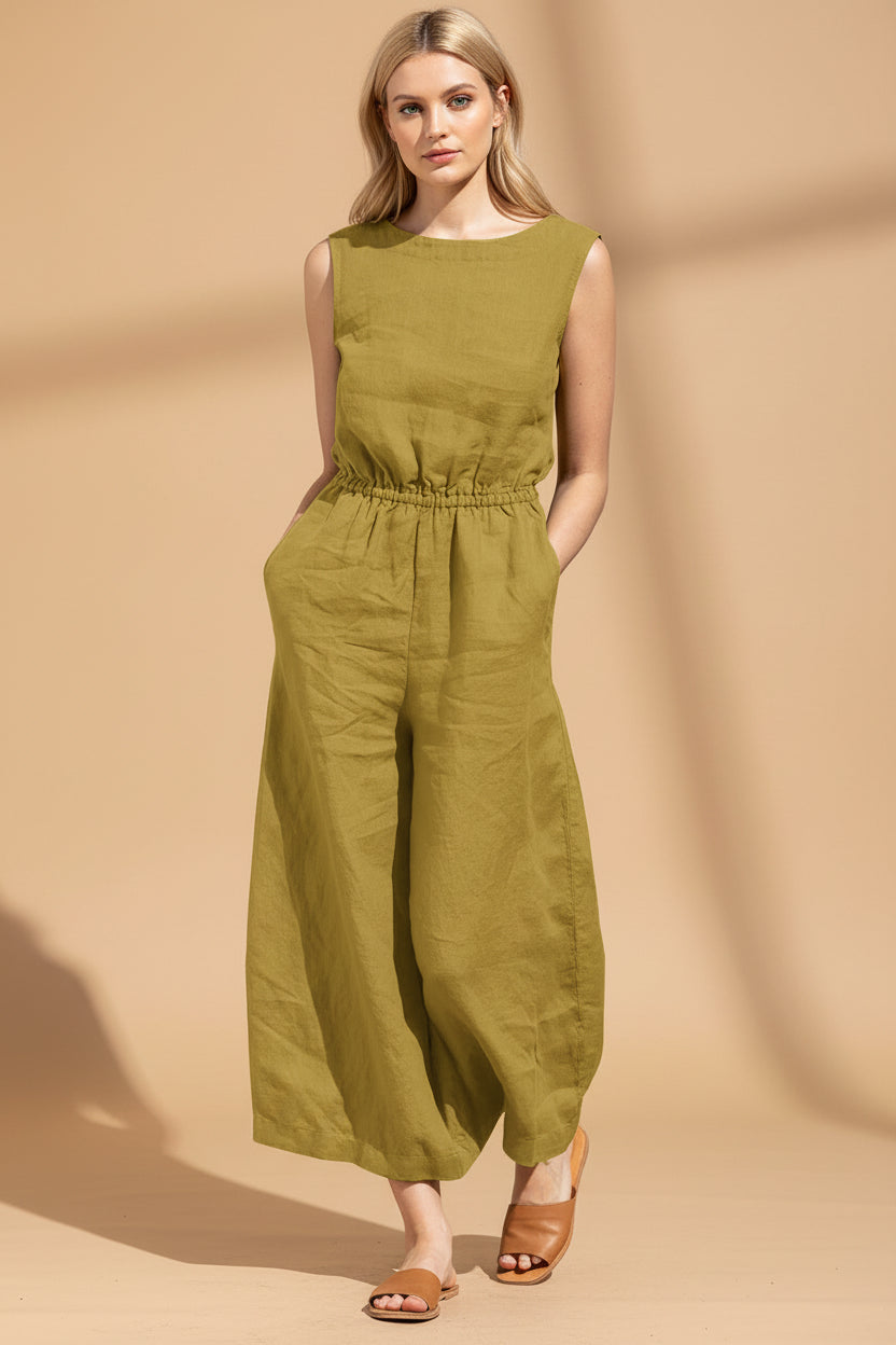 Vivirose- Mouwloze Jumpsuit met Wijde Pijpen, Comfortabel en Trendy