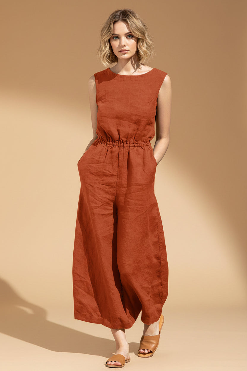Vivirose- Mouwloze Jumpsuit met Wijde Pijpen, Comfortabel en Trendy