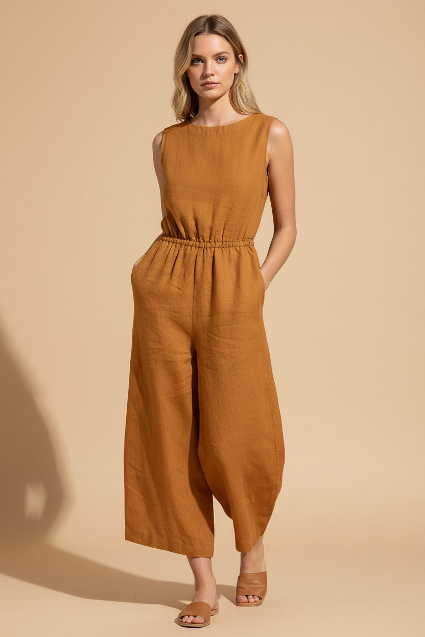 Vivirose- Mouwloze Jumpsuit met Wijde Pijpen, Comfortabel en Trendy