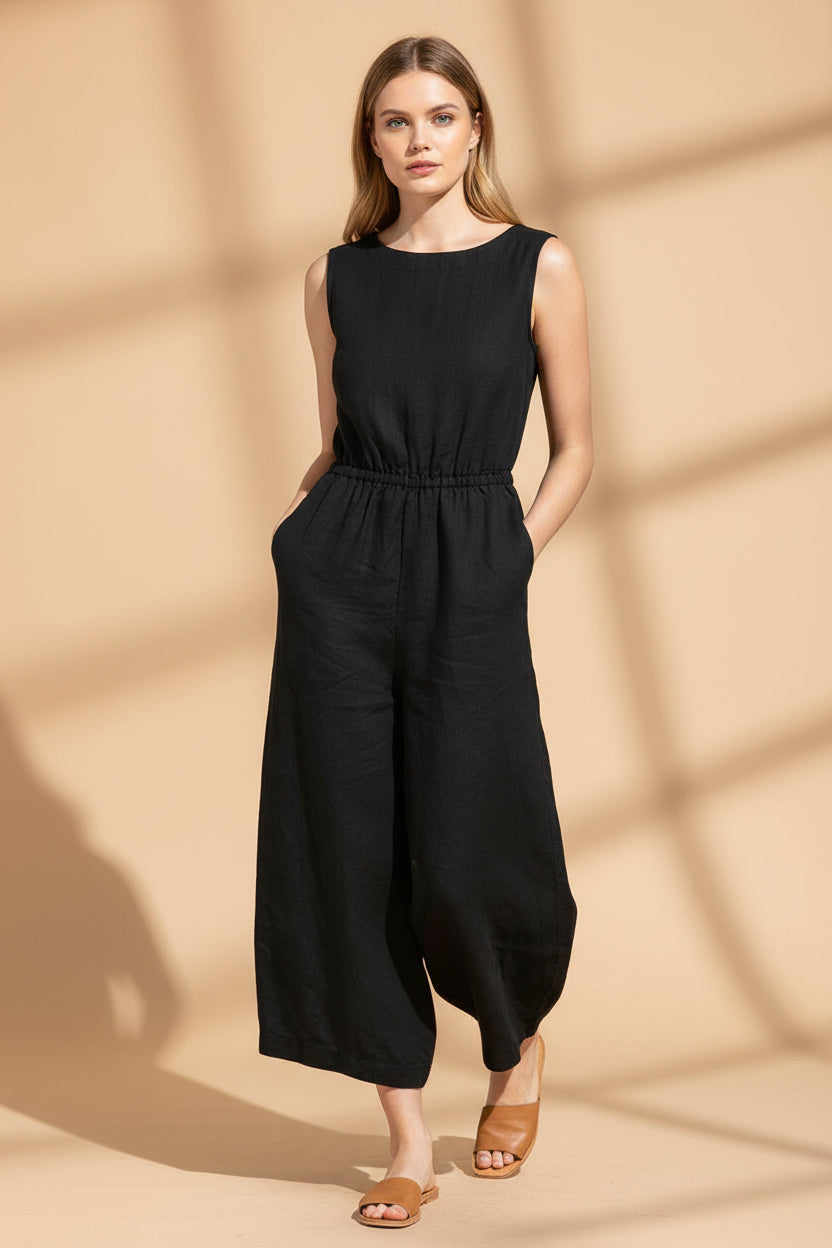 Vivirose- Mouwloze Jumpsuit met Wijde Pijpen, Comfortabel en Trendy