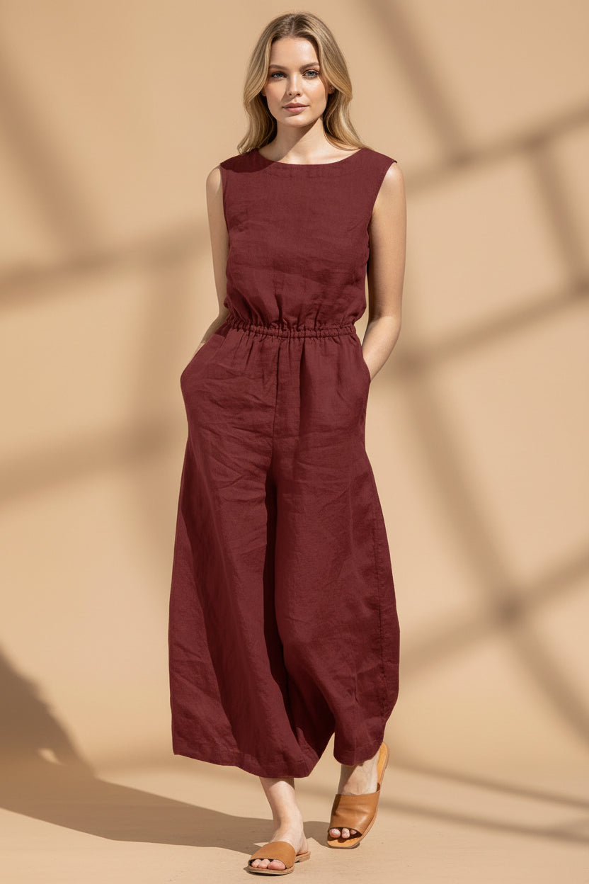 Vivirose- Mouwloze Jumpsuit met Wijde Pijpen, Comfortabel en Trendy