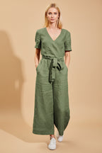 Vivirose- Jumpsuit Met Riem En Korte Mouwen Voor Een Casual Look