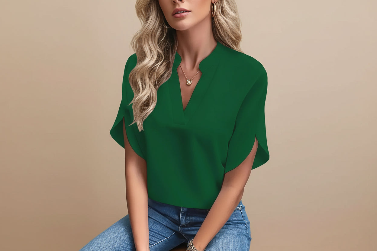 Scarlett | Dames Elegante Gespleten Mouw V-Hals Blouse