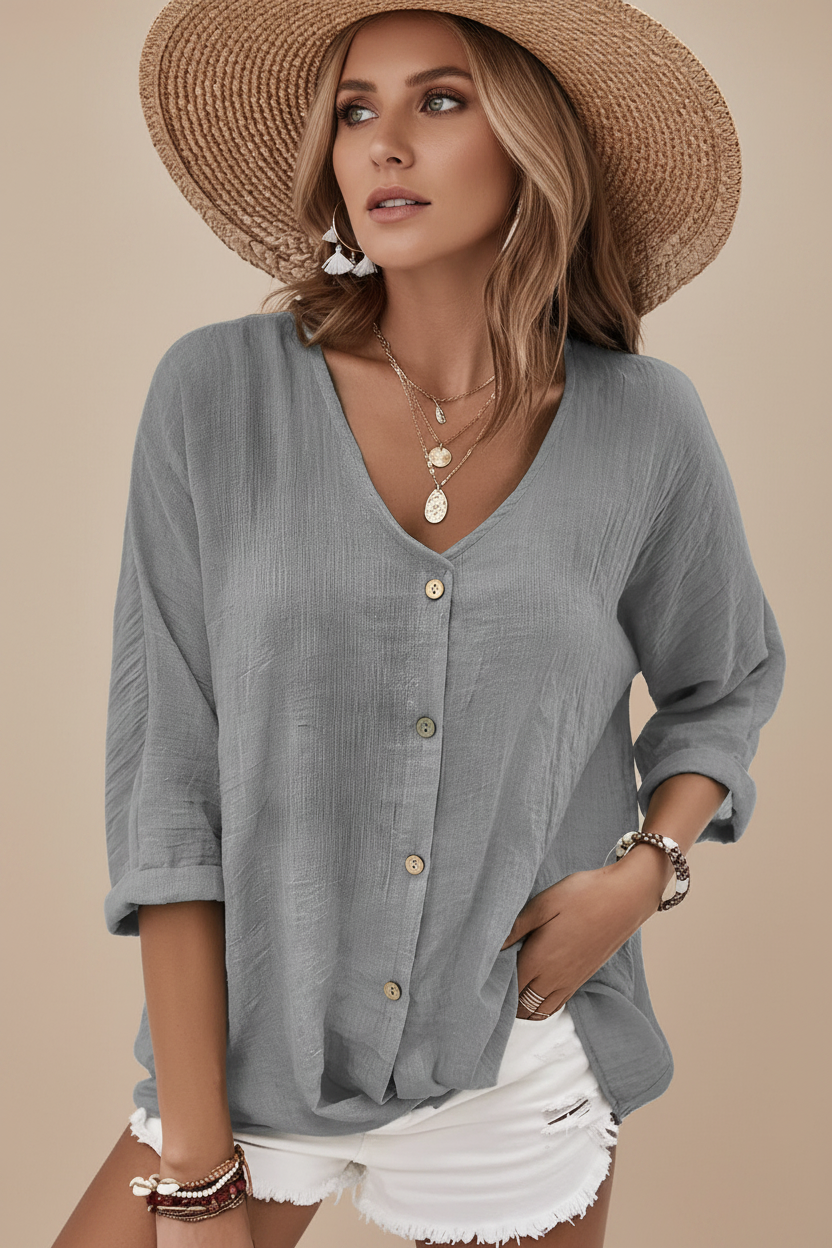 Vivirose | Dames Knoop Voor V Hals Casual Top
