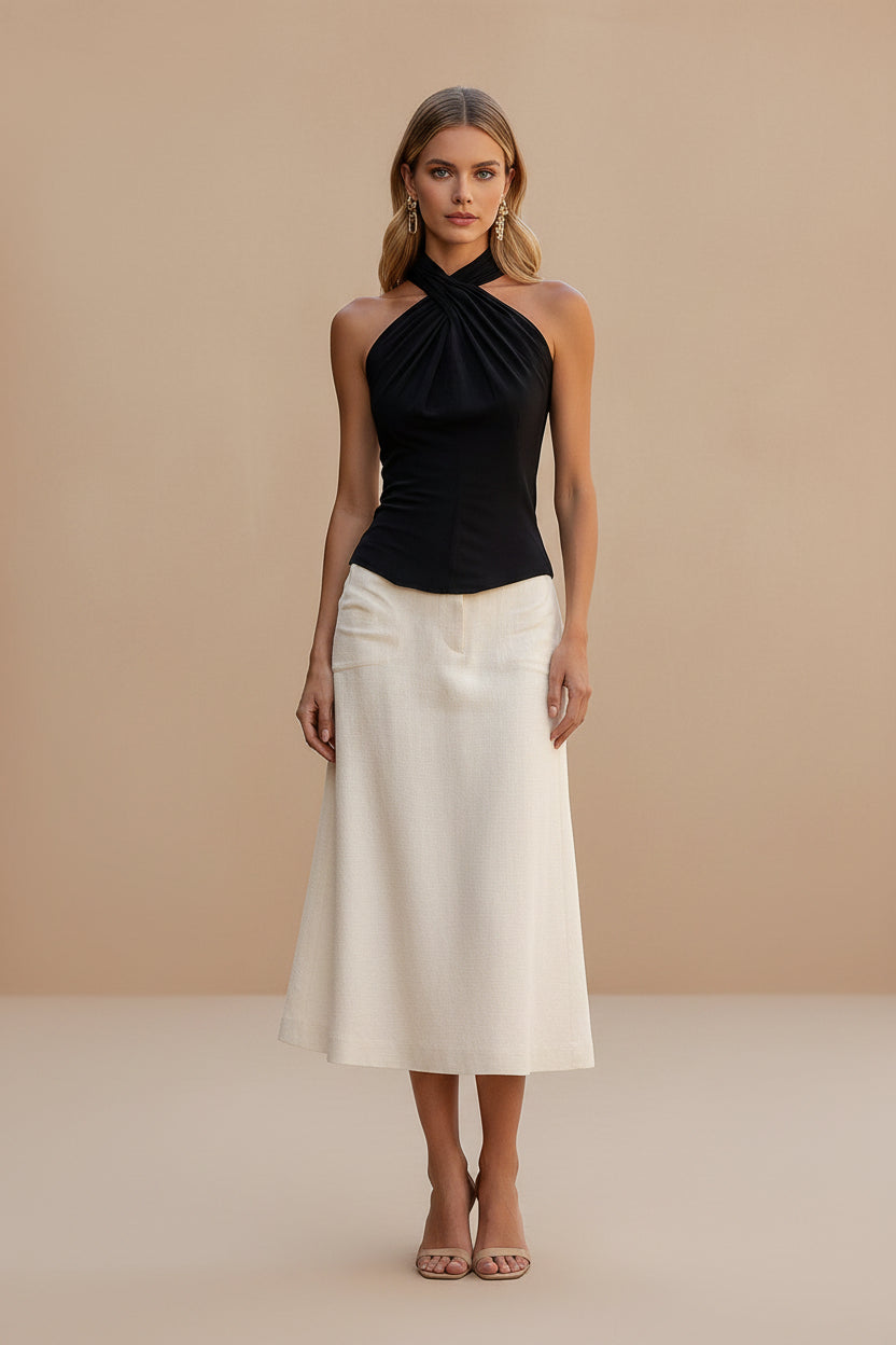 Mouwloze Top met Halterhals, Gedraaid Detail en Keyhole Uitsnijding