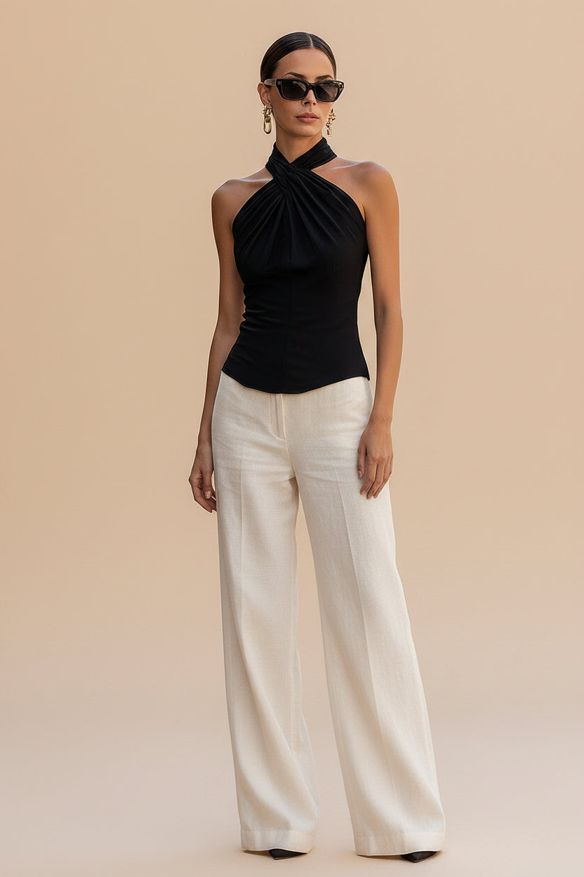 Mouwloze Top met Halterhals, Gedraaid Detail en Keyhole Uitsnijding
