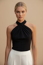 Mouwloze Top met Halterhals, Gedraaid Detail en Keyhole Uitsnijding