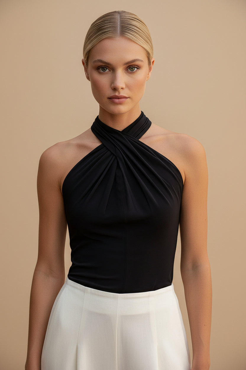 Mouwloze Top met Halterhals, Gedraaid Detail en Keyhole Uitsnijding