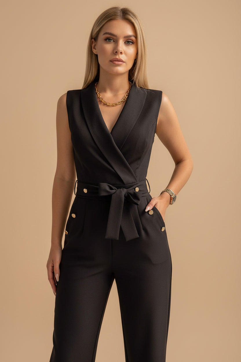 Mouwloze Jumpsuit In Effen Kleur Met V-Hals En Vetersluiting