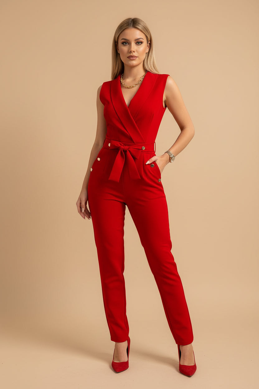 Mouwloze Jumpsuit In Effen Kleur Met V-Hals En Vetersluiting