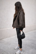 Amy bruine leren jas met fleece voering – vintage stijl & warmte