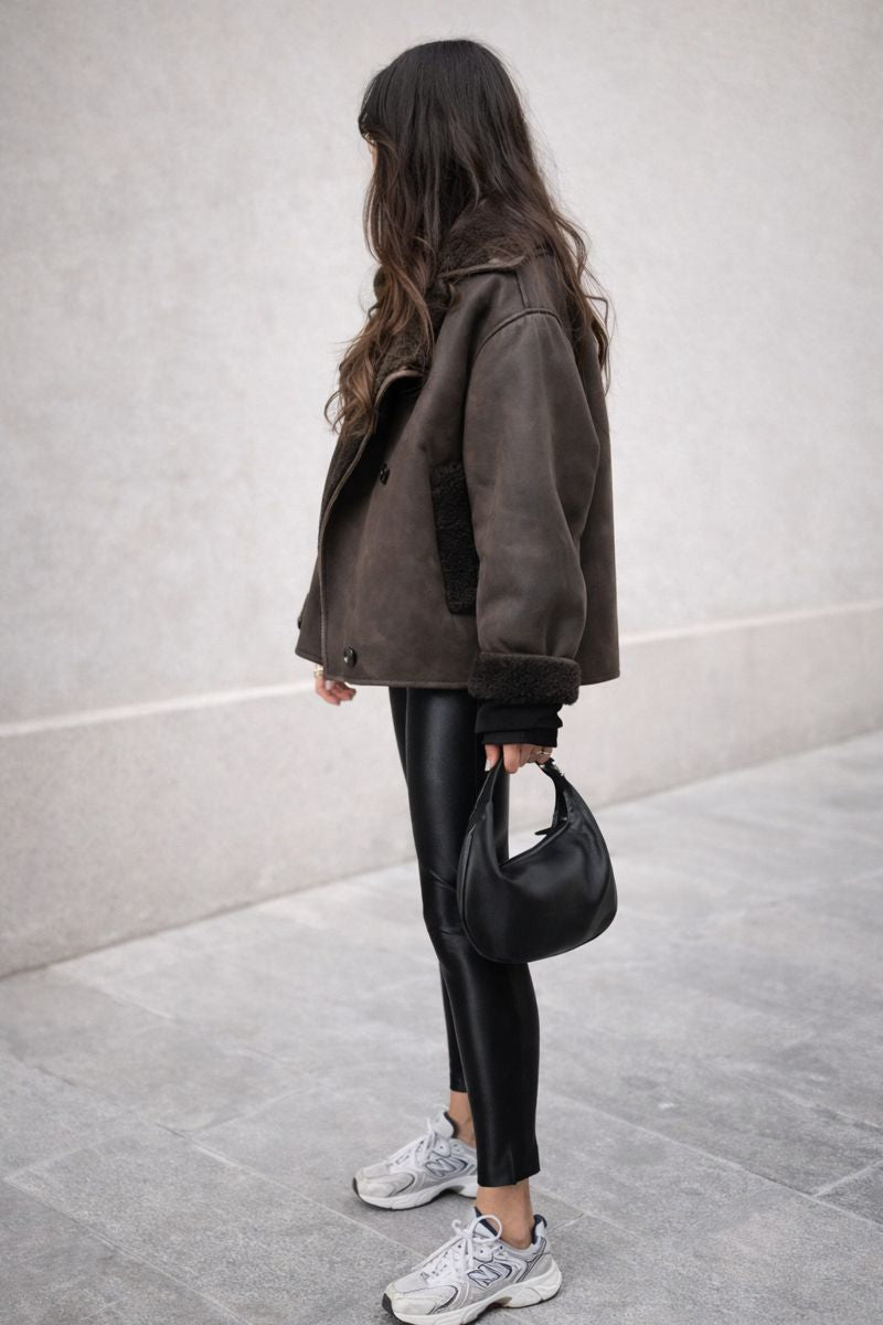 Amy bruine leren jas met fleece voering – vintage stijl & warmte