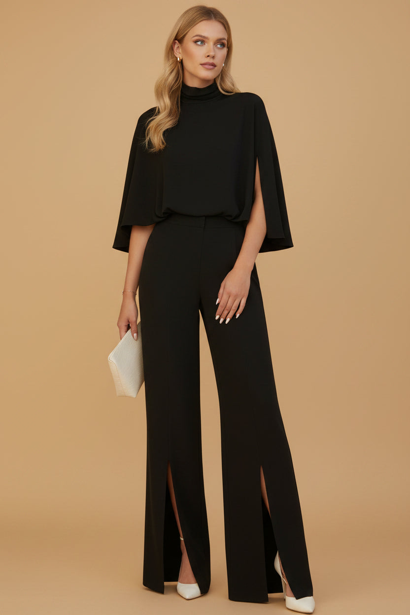 Set van Blouse met Hoge Hals en Cape-Mouwen & Wijde Broek met Split