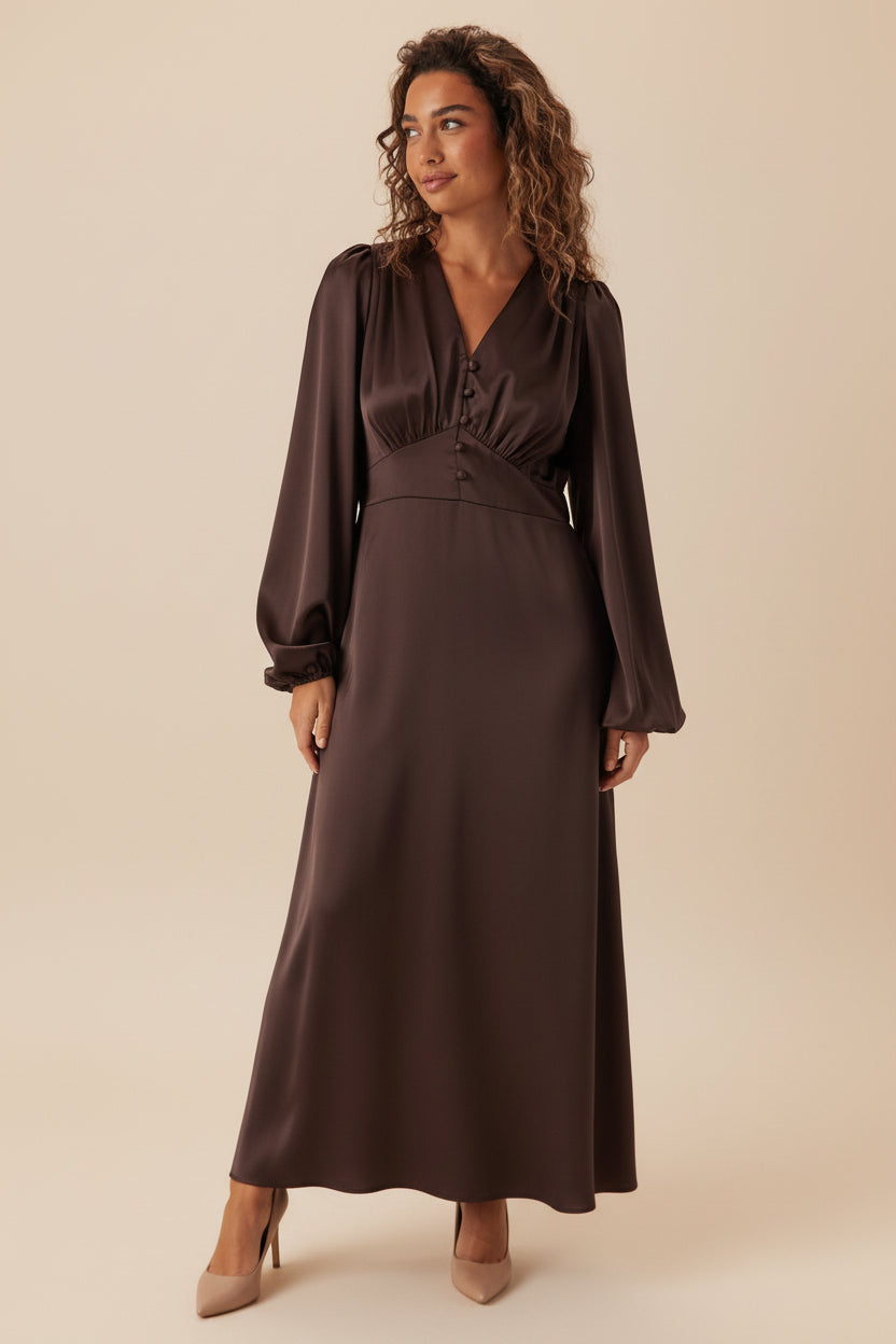 Satin V-neck Maxi Dress