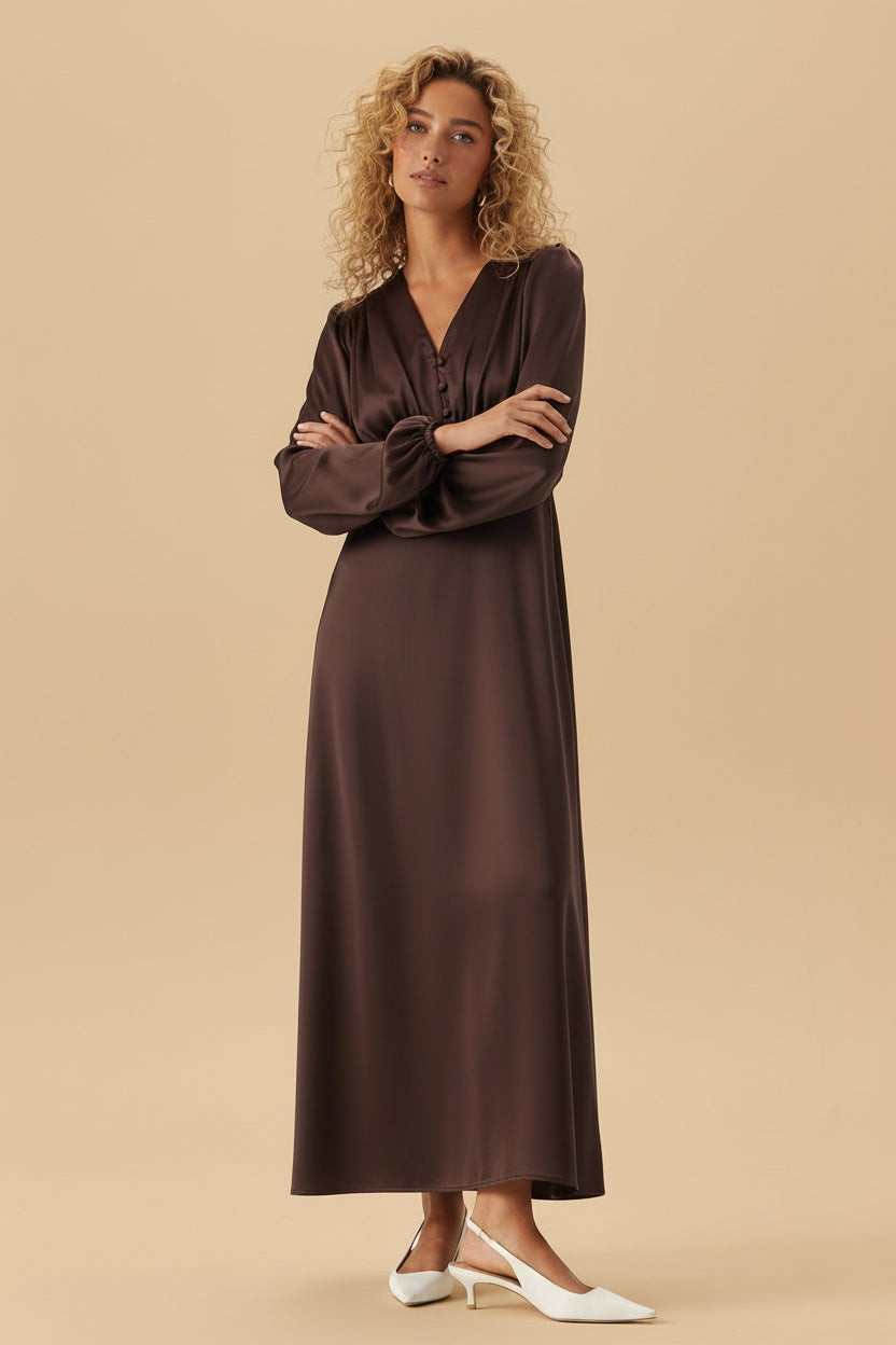 Satin V-neck Maxi Dress