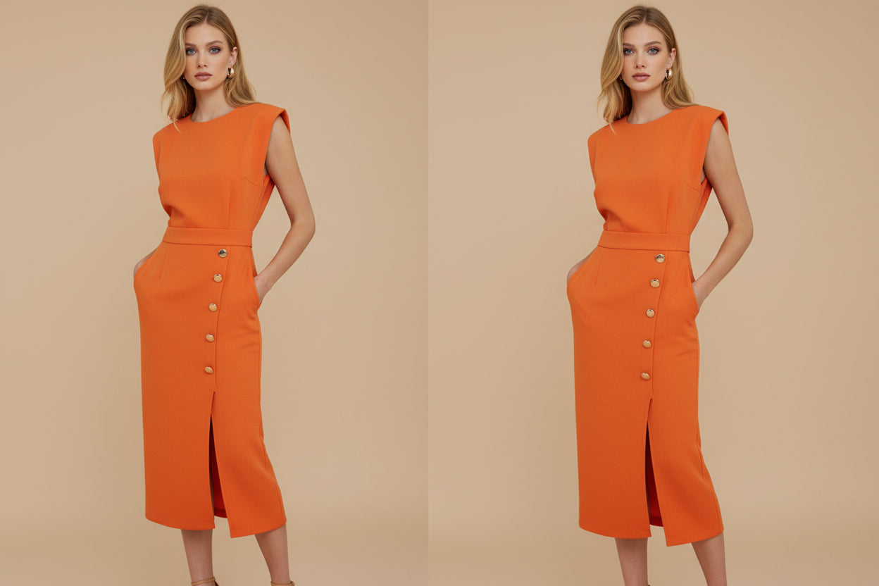 Emma | Dames Knoopdetail Mouwloze Midi Jurk
