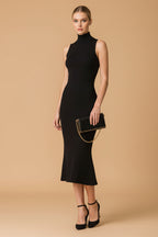 Mouwloze Bodycon Midi Jurk met Hoge Hals