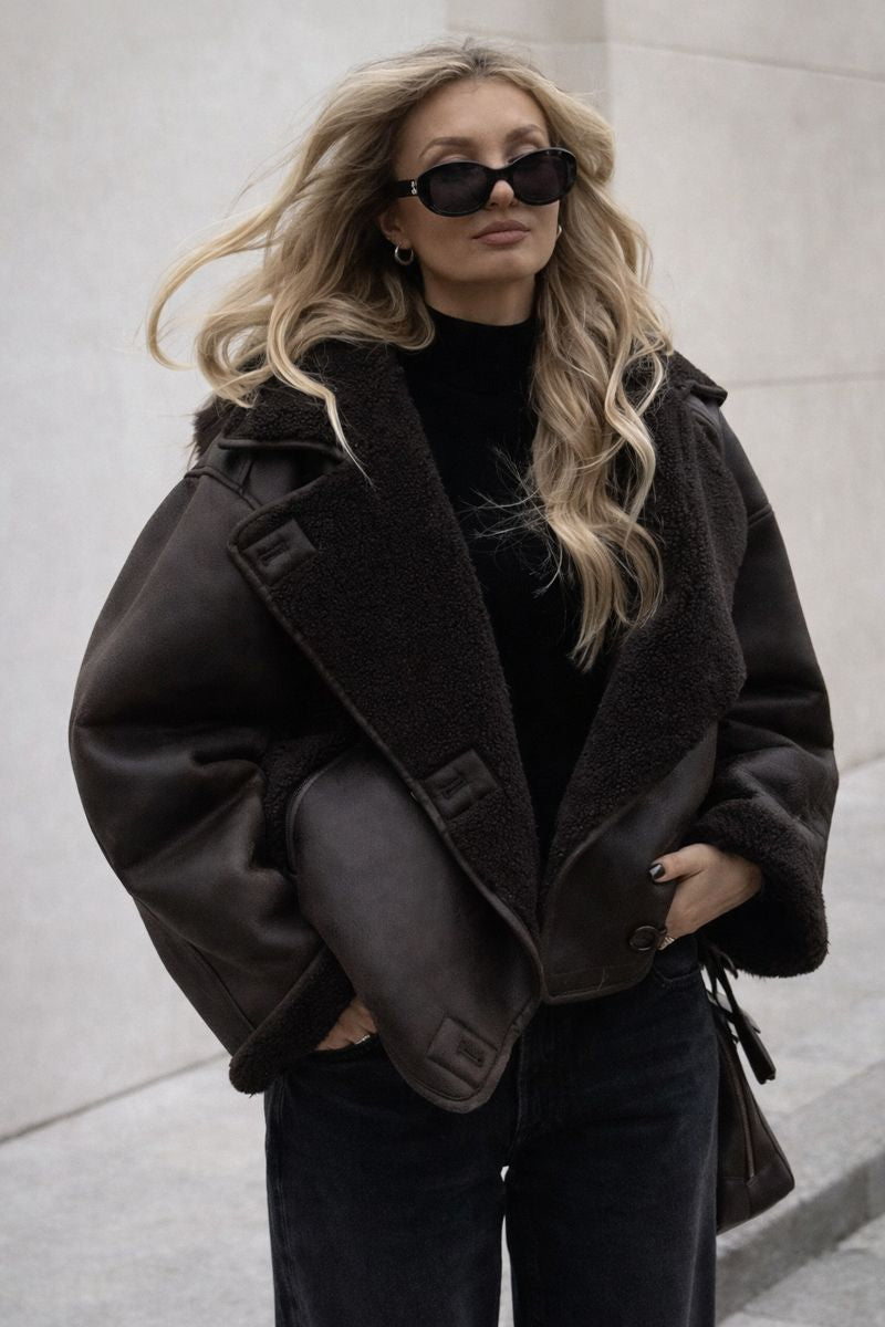 Amy bruine leren jas met fleece voering – vintage stijl & warmte