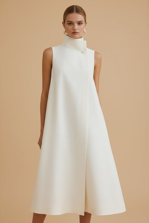 Asymmetrische Maxi Jurk met Hoge Hals en A-Lijn Silhouet