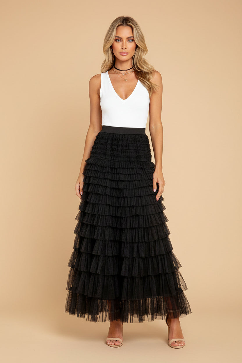 Tule Maxi Rok met Elastische Tailleband
