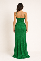 Elara | Maxi Dress met Hoge Split en Sprankelende Stof