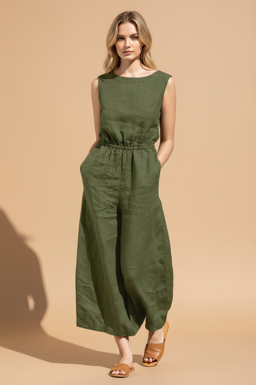 Vivirose- Mouwloze Jumpsuit met Wijde Pijpen, Comfortabel en Trendy
