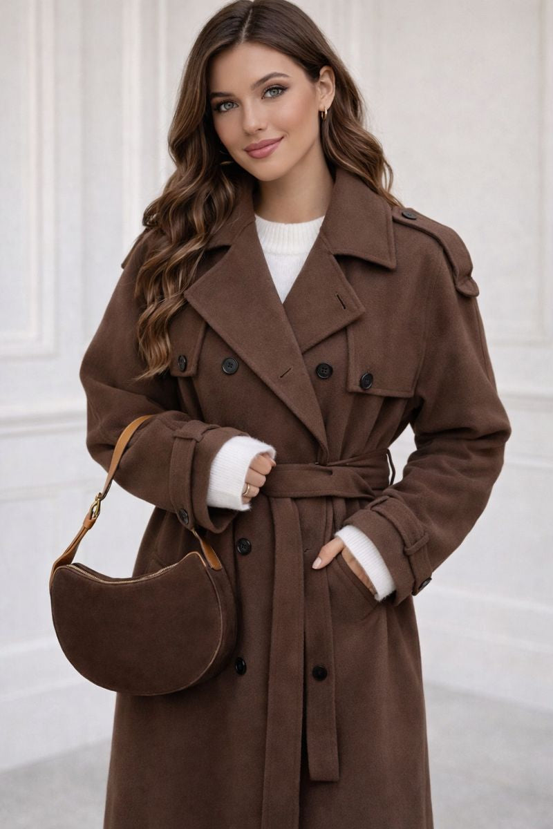 Grace dames winterjas – luxe wol trenchcoat met ceintuur en double-breasted design