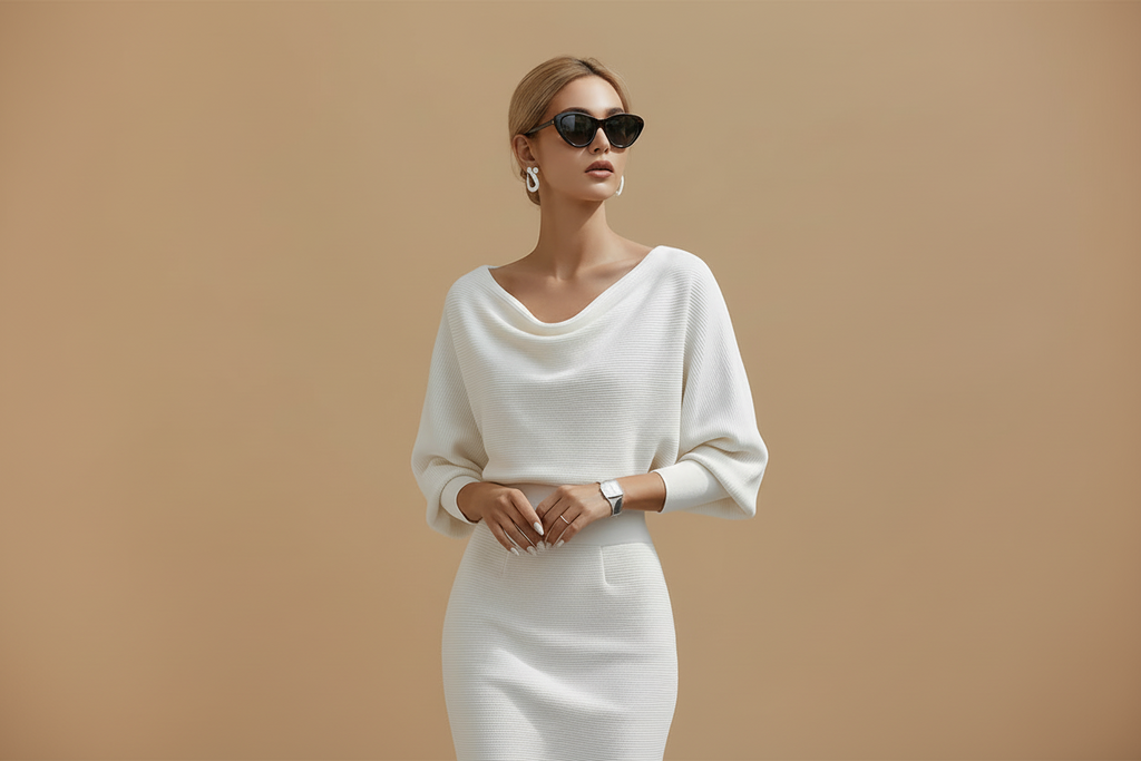 Vivirose| Dames Boothals Vleermuismouw Midi Bodycon Jurk