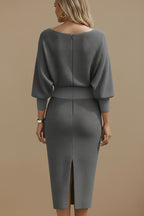 Witte Midi Jurk met Drapering en Vleermuismouwen