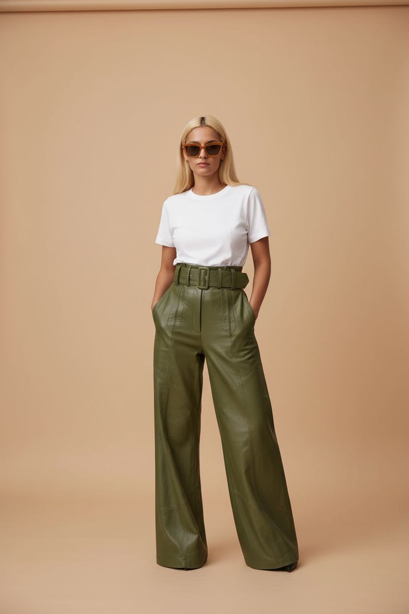 Vivirose- Elegante Leren broek met hoge taille