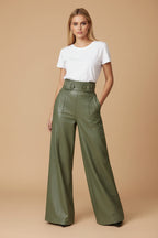 Vivirose- Elegante Leren broek met hoge taille