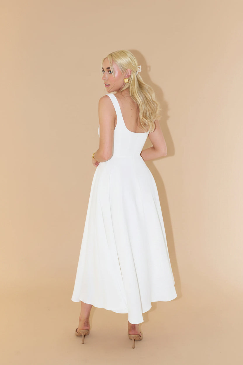 Vivirose- Midi Jurk Met Hoge Taille En Vierkante Hals