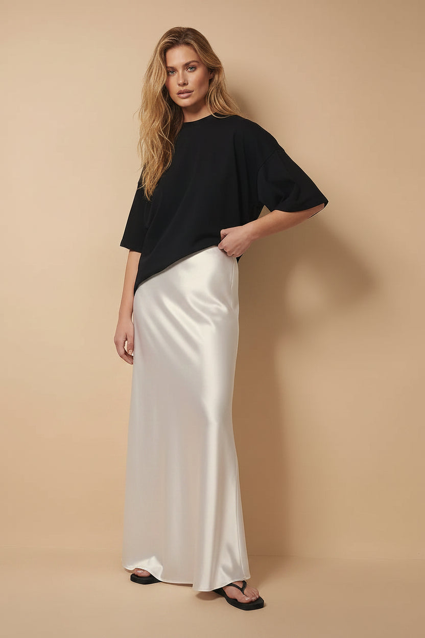 Vivirose| Satijnen Maxi Rok A-Lijn voor Dames - Glanzend, Elegante en Lang