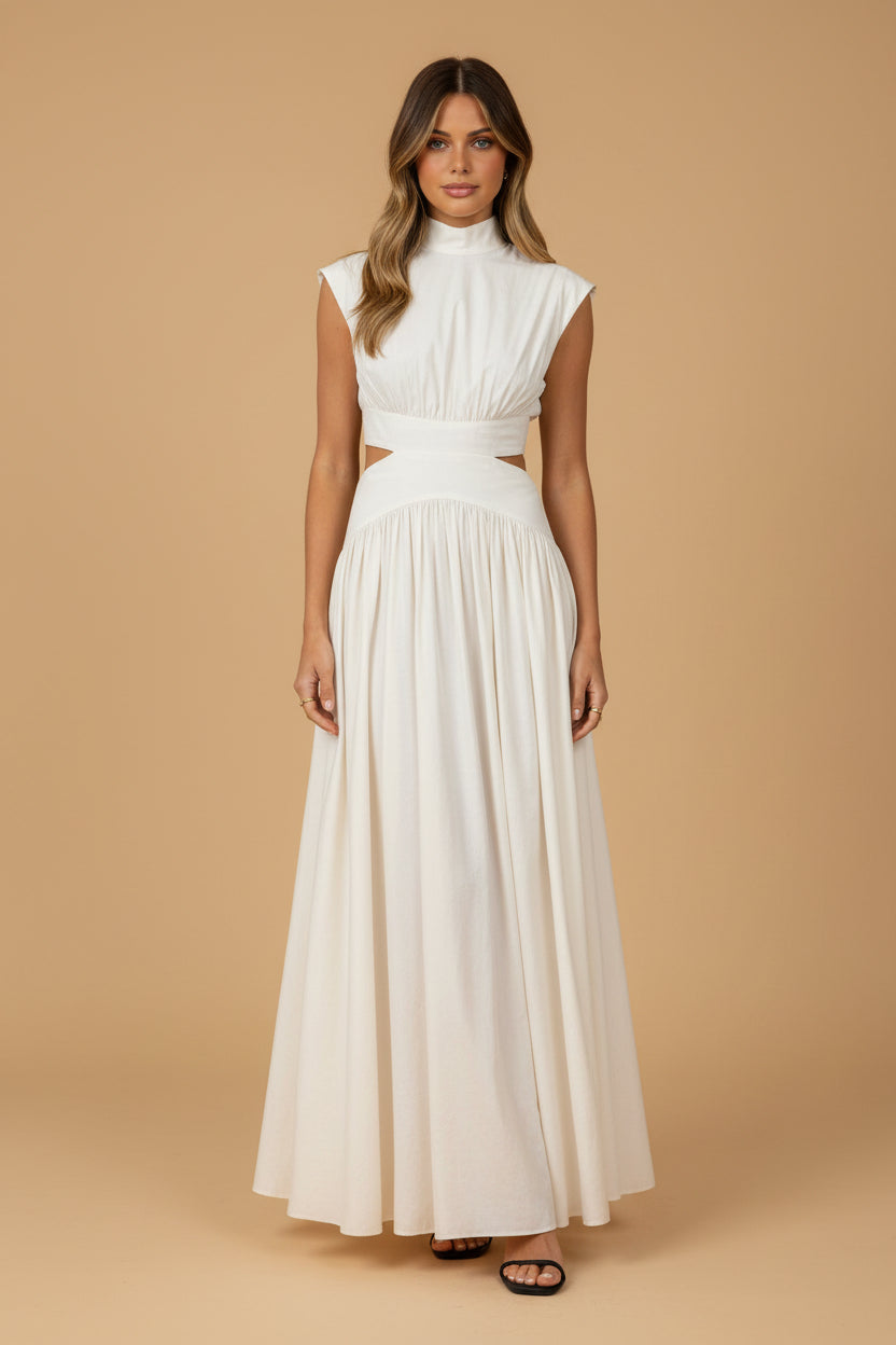 Vivirose- Lange Mock Neck Cut Out Jurk