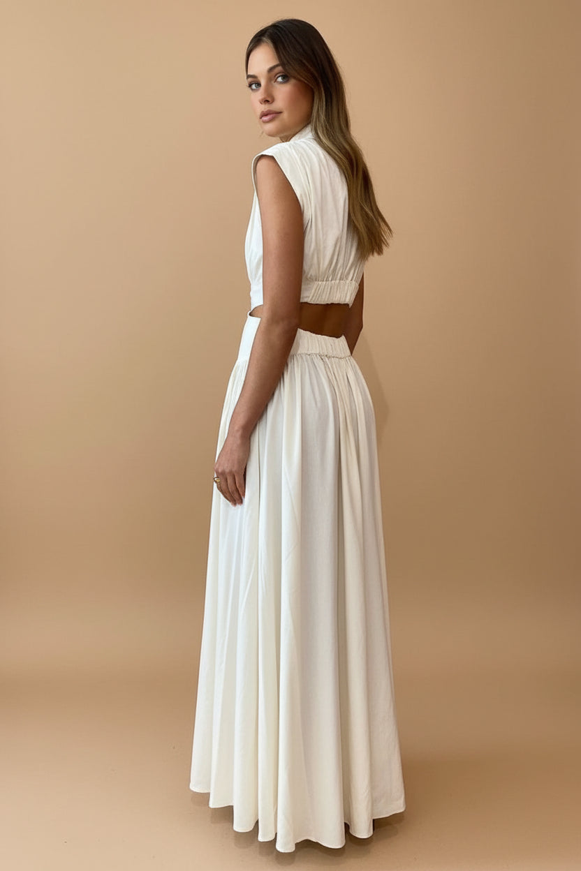 Vivirose- Lange Mock Neck Cut Out Jurk