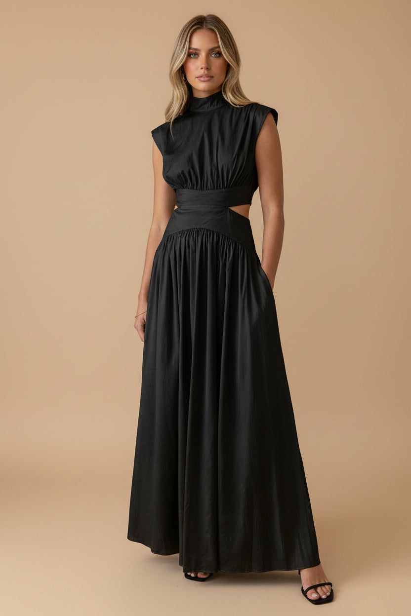 Vivirose- Lange Mock Neck Cut Out Jurk