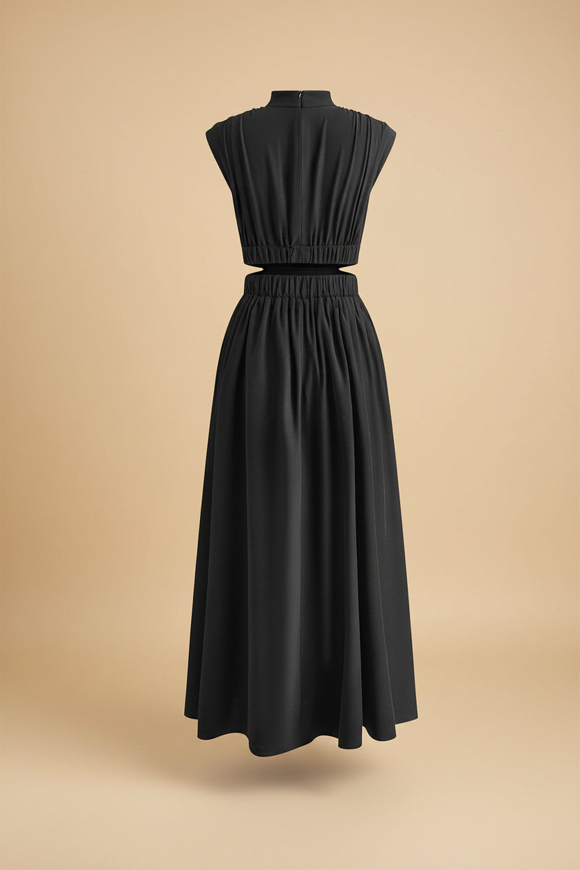 Vivirose- Lange Mock Neck Cut Out Jurk