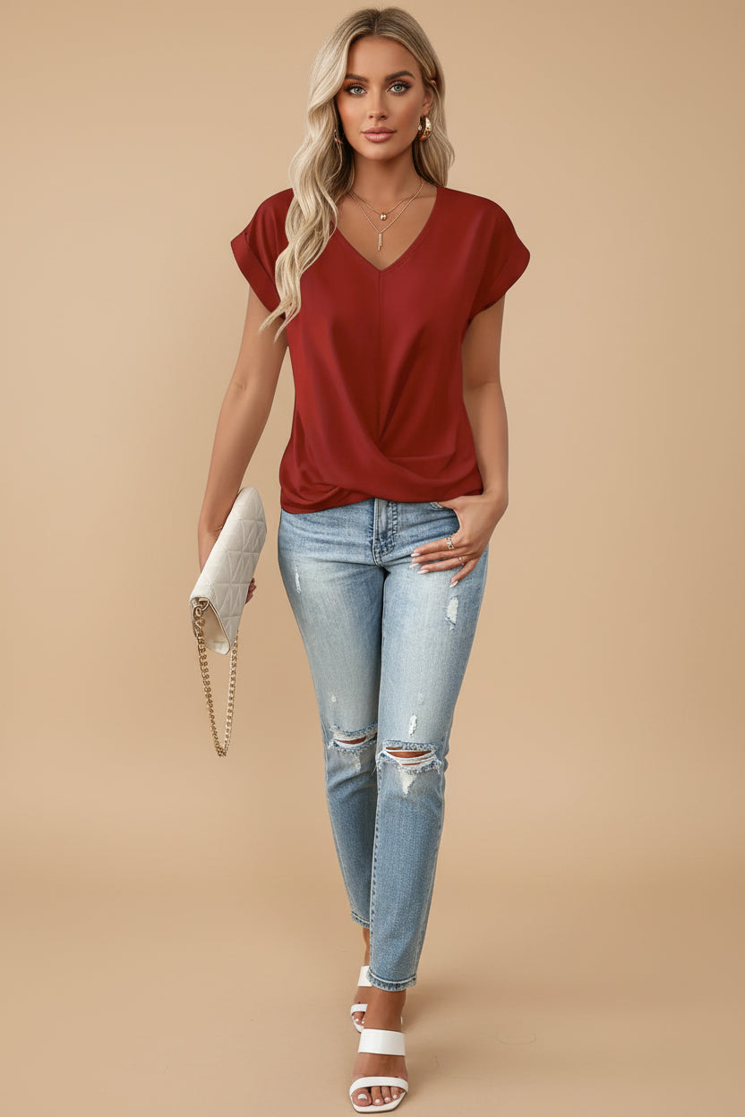 Vivirose| Dames Elegante V-Hals Gedraaide Zoom Blouse