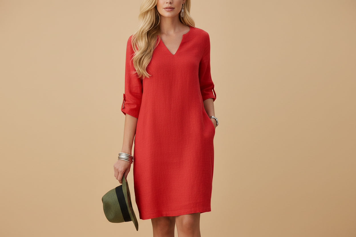 Victoria | Dames Elegante Inkeping Hals Midi Jurk
