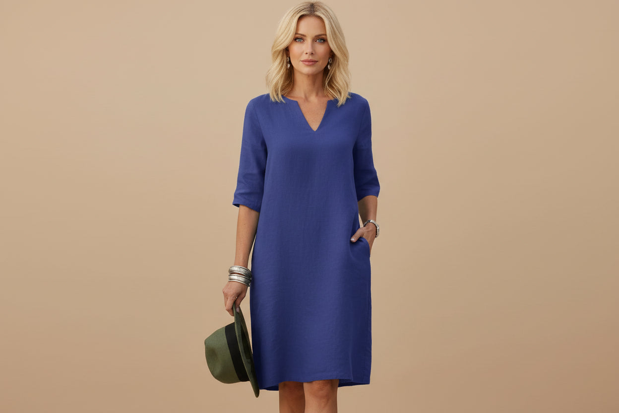 Victoria | Dames Elegante Inkeping Hals Midi Jurk