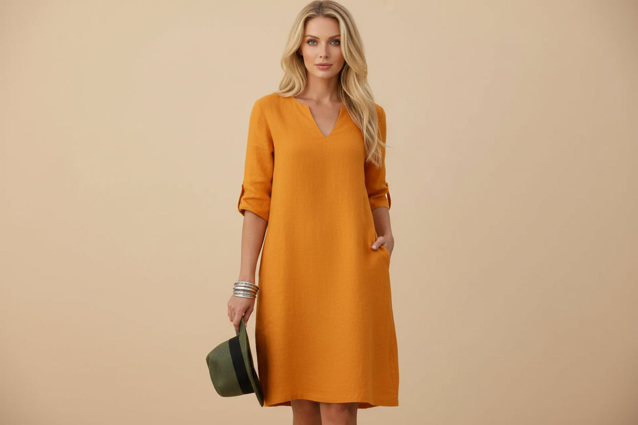 Victoria | Dames Elegante Inkeping Hals Midi Jurk