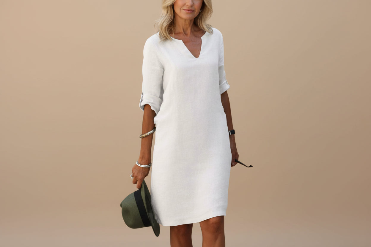 Victoria | Dames Elegante Inkeping Hals Midi Jurk