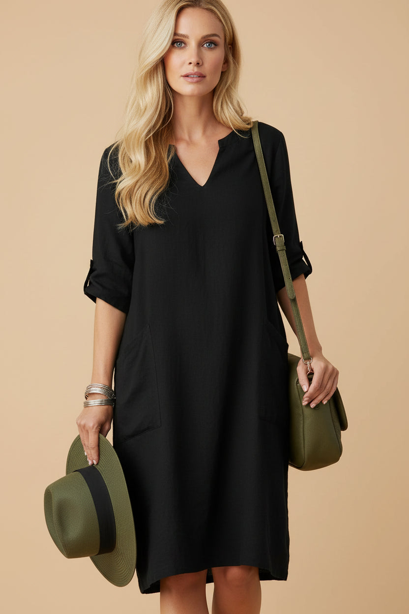 Victoria | Dames Elegante Inkeping Hals Midi Jurk