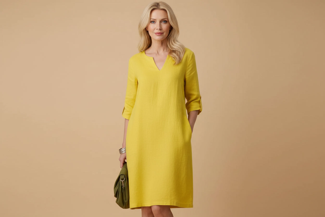 Victoria | Dames Elegante Inkeping Hals Midi Jurk
