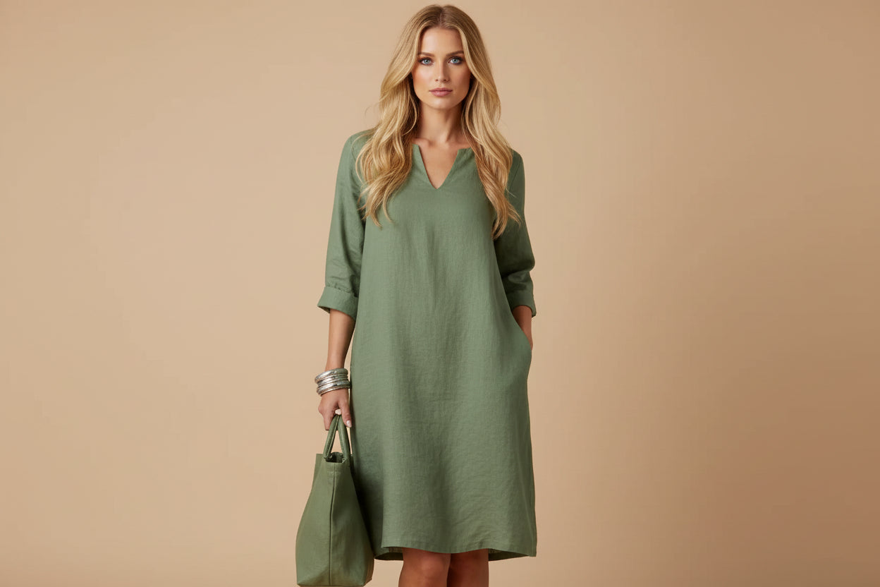Victoria | Dames Elegante Inkeping Hals Midi Jurk